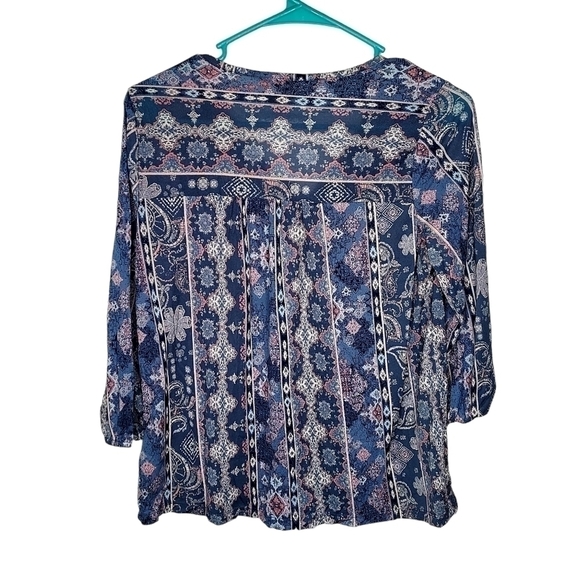 Style & CO WOMENS BLUE PATTERN TOP SIZE PS - Picture 2 of 7